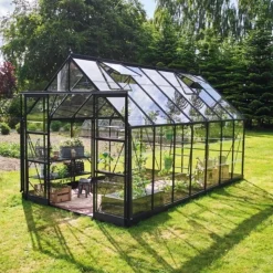 HALLS ICON 8 DRIVHUS EKSKL. SOKKEL 3 MM DELT GLAS SORT 11,2 M2