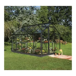 HALLS POPULAR 106 DRIVHUS INKL. SOKKEL 3 MM HÆRDET GLAS HELE BANER SORT 6,2 M2