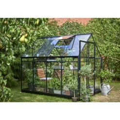 HALLS QUBE 68 DRIVHUS 3 MM HÆRDET GLAS HELE BANER SORT 5 M²