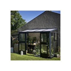 JULIANA VERANDA VÆGDRIVHUS 3MM HÆRD GLAS HELE BANER,10MM POLYTAG ANTRACIT 4,4 M2