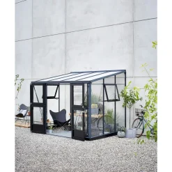 JULIANA VERANDA VÆGDRIVHUS 3MM HÆRD GLAS HELE BANER,10MM POLYTAG ANTRACIT 6,6 M2