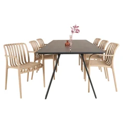OUTRIUM CARROS/MURCIA BORD + 6 STOLE HAVEMØBELSÆT SORT/SANDGRÅ