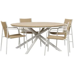 OUTRIUM CATANIA BORD + 4 STOLE HAVEMØBELSÆT NATUR/GRÅBEIGE