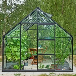 OUTRIUM DRIVHUS INKL. SOKKEL 3 MM DELT GLAS SORT 9,9 M2