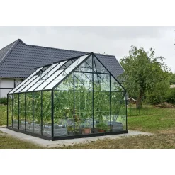 OUTRIUM DRIVHUS INKL. SOKKEL 3 MM DELT GLAS SORT 9,9 M2