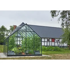OUTRIUM DRIVHUS INKL. SOKKEL 3 MM DELT GLAS SORT 9,9 M2