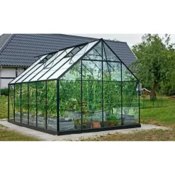 OUTRIUM DRIVHUS INKL. SOKKEL 3 MM DELT GLAS SORT 9,9 M2