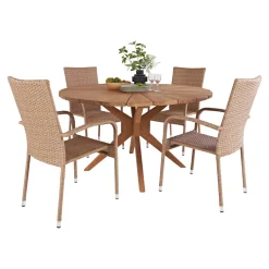 OUTRIUM ESTORIL/NAPOLI MED 4 STOLE HAVEMØBELSÆT TEAK/NATUR