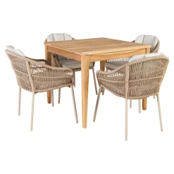 OUTRIUM GILI/PALMA BORD + 4 STOLE HAVEMØBELSÆT TEAK/SANDGRÅ