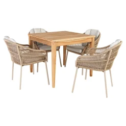 OUTRIUM GILI/PALMA BORD + 4 STOLE HAVEMØBELSÆT TEAK/SANDGRÅ