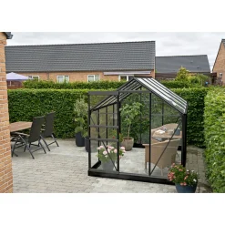 OUTRIUM HALLS DRIVHUS INKL. SOKKEL 3 MM DELT GLAS SORT 5 M²