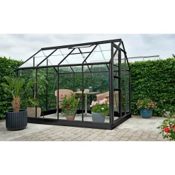 OUTRIUM HALLS DRIVHUS INKL. SOKKEL 3 MM DELT GLAS SORT 5 M²