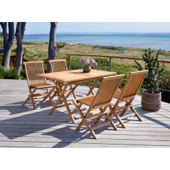 OUTRIUM JAVA/SYROS BORD + 4 STOLE HAVEMØBELSÆT TEAK