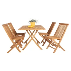 OUTRIUM JAVA/SYROS BORD + 4 STOLE HAVEMØBELSÆT TEAK