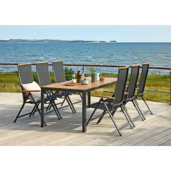 OUTRIUM PISA/FARO MED 6 STOLE HAVEMØBELSÆT NATUR/SORT