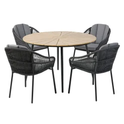 OUTRIUM TAVIRA/PALMA BORD + 4 STOLE HAVEMØBELSÆT NATUR/GRÅ